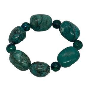 Emerald Green Agate 8” Fashion Stretch Bracelet Handcrafted Tumbled Stones Beads